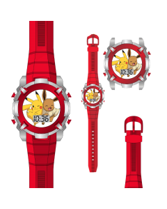 RELOJ POKEMON LCD PARPADEANTE CORREA ROJA MARCO METAL